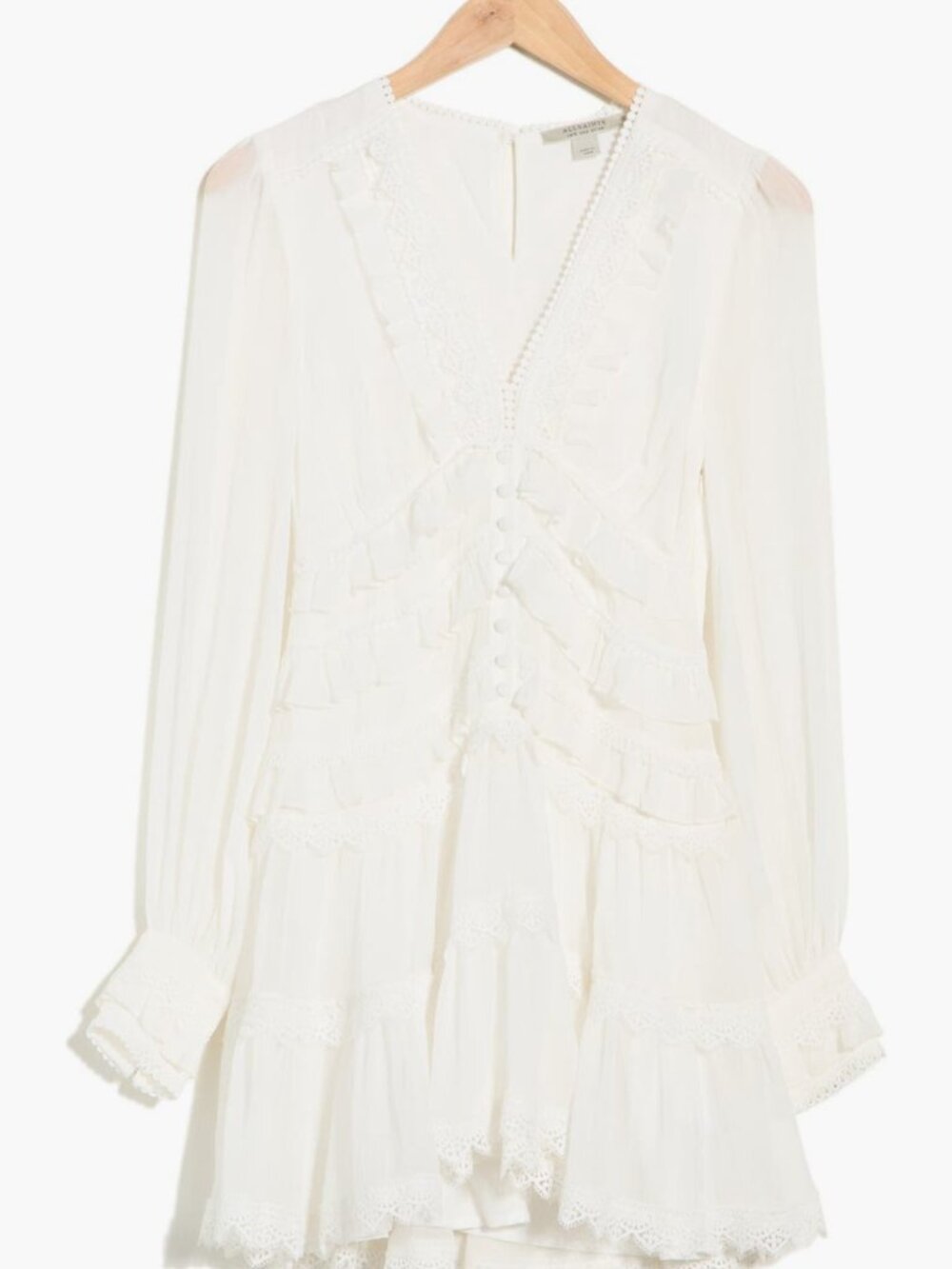 AllSaints Zaphia Long Sleeve Babydoll Minidress White Dress 2 XS X-Small NWT - Picture 3 of 4